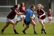 10 April 2016; Noelle Healy, Dublin, in action against Lisa Gannon, left, and Nicola Burke, Galway. Lidl Ladies Football National League, Division 1, Dublin v Galway, Parnell Park, Dublin. Picture credit: Sam Barnes / SPORTSFILE