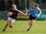 10 April 2016; Louise Ward, Galway, in action against Muireann Ní Scanaill, Dublin. Lidl Ladies Football National League, Division 1, Dublin v Galway, Parnell Park, Dublin. Picture credit: Sam Barnes / SPORTSFILE