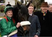 10 April 2016; Jockey Pat Smullen with Harzand and Trainer Dermot Weld after winning the P.W. McGrath Memorial Ballysax Stakes. Leopardstown, Co. Dublin. Picture credit: Cody Glenn / SPORTSFILE
