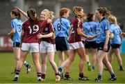 10 April 2016; Deirdre Brennan and Aisling Donnelly, Galway, celebrate after the game. Lidl Ladies Football National League, Division 1, Dublin v Galway, Parnell Park, Dublin. Picture credit: Sam Barnes / SPORTSFILE