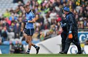 10 April 2016; Jonny Cooper, Dublin, leaves the pitch during the second half with an injury. Allianz Football League, Division 1, Semi-Final, Dublin v Donegal, Croke Park, Dublin. Picture credit: Brendan Moran / SPORTSFILE