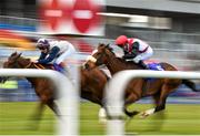 10 April 2016; Laganore, with Fran Berry up, cross the line to win the Leopardstown Summer Membership Handicap ahead of Unyielding, with Colm O'Donoghue up. Leopardstown, Co. Dublin. Picture credit: Cody Glenn / SPORTSFILE