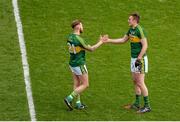 10 April 2016; Kerry players, Barry John Keane, left, and Brendan O'Sullivan, celebrate after the game. Allianz Football League, Division 1, Semi-Final, Kerry v Roscommon, Croke Park, Dublin. Picture credit: Dáire Brennan / SPORTSFILE