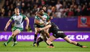 9 April 2016; Bundee Aki, Connacht, is tackled by Nigel Hunt, left, and Chris Farrell, Grenoble. European Rugby Challenge Cup, Quarter-Final, Grenoble v Connacht. Stade des Alpes, Grenoble, France. Picture credit: Stephen McCarthy / SPORTSFILE