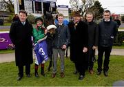 10 April 2016; Jockey Pat Smullen with Harzand, Trainer Dermot Weld, Racing Manager Pat Downes, left, for the owner H.H. Aga Khan, and winning connections after winning the P.W. McGrath Memorial Ballysax Stakes. Leopardstown, Co. Dublin. Picture credit: Cody Glenn / SPORTSFILE