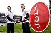 11 April 2016; Waterford goalkeeper Stephen O'Keeffe, left, and Kilkenny goalkeeper, Eoin Murphy pictured at the launch of the 17th annual KN Group All-Ireland GAA Golf Challenge in Croke Park. The Challenge is a two-day fourball better ball competition open to all GAA members wishing to represent their GAA club at Waterford Golf Club on September 9 and 10. Entry booked before June 30 is just €200 per person, including golf, accommodation, breakfasts, dinners, refreshments and entertainment. Croke Park, Dublin. Picture credit: David Maher / SPORTSFILE