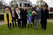 10 April 2016; Jockey Pat Smullen with Harzand, trainer Dermot Weld, winning connections and sponsors after winning the P.W. McGrath Memorial Ballysax Stakes. Leopardstown, Co. Dublin. Picture credit: Cody Glenn / SPORTSFILE