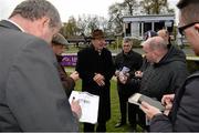 10 April 2016; Trainer Dermot Weld is interviewed aifter sending out Harzand to win the P.W. McGrath Memorial Ballysax Stakes. Leopardstown, Co. Dublin. Picture credit: Cody Glenn / SPORTSFILE