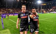 9 April 2016; Chris Farrell, left, and Tino Nemani, Grenoble, following their side's victory. European Rugby Challenge Cup, Quarter-Final, Grenoble v Connacht. Stade des Alpes, Grenoble, France. Picture credit: Stephen McCarthy / SPORTSFILE