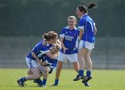 17 April 2010; Mercy Heights, Skibbereen, players, from left, Oonagh McCarthy, Mihaela Davis, Grainne McCarthy and Melissa O'Driscoll celebrate at the final whistle. Tesco All-Ireland Post Primary Schools Senior C Final, Mercy Heights, Skibbereen, Cork v Scoil Mhuire, Strokestown, Roscommon. Croagh, Limerick. Picture credit: Diarmuid Greene / SPORTSFILE