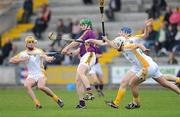 18 April 2010; Tomas Waters, Wexford, in action against Simon McCrory, Johnny Campbell and Neil McAulley, Antrim. Allianz GAA Hurling National League, Division 2, Round 7, Wexford v Antrim, Wexford Park, Wexford. Picture credit: Matt Browne / SPORTSFILE
