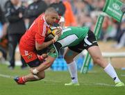 18 April 2010; Simon Zebo, Munster, is tackled by Troy Nathan, Connacht. Celtic League, Connacht v Munster, Sportsground, Galway. Picture credit: Ray Ryan / SPORTSFILE