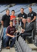20 April 2010; At the launch of the 2010 ESB GAA Minor Championships are, front from left, current Galway hurling captain Daithi Burke, Uachtarán Chumann Lúthchleas Gael Criostóir Ó Cuana and Padraig McManus, Chief Executive Officer, ESB, with, back from left, former Cork minor hurling star John Gardiner, current Armagh captain Pete Carragher, Kerry footballer Marc O Se and leading Irish multisport coach Mike McGurn. ESB, in partnership with the GAA, will be delivering a players' sustainability programme, focused specifically on the needs of minor players throughout the championships. Croke Park, Dublin. Picture credit: Brendan Moran / SPORTSFILE