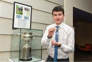 11 April 2016; Padraic Guinan of UCD, from Offaly, after being presented with his Independent.ie Hurling Rising Star award. Independent.ie Hurling Rising Stars Awards. Mary Immaculate College, Limerick. Picture credit: Diarmuid Greene / SPORTSFILE