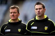 10 April 2016; Donegal selector Jack Cooney, left, with manager Rory Gallagher. Allianz Football League, Division 1, Semi-Final, Dublin v Donegal, Croke Park, Dublin. Picture credit: Brendan Moran / SPORTSFILE
