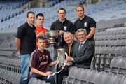 20 April 2010; At the launch of the 2010 ESB GAA Minor Championships are, front from left, current Galway hurling captain Daithi Burke, Uachtarán Chumann Lúthchleas Gael Criostóir Ó Cuana and Padraig McManus, Chief Executive Officer, ESB, with back, from left, former Cork minor hurling star John Gardiner, current Armagh captain Pete Carragher, Kerry footballer Marc O Se and leading Irish multisport coach Mike McGurn. ESB, in partnership with the GAA, will be delivering a players' sustainability programme, focused specifically on the needs of minor players throughout the championships. Croke Park, Dublin. Picture credit: Ray McManus / SPORTSFILE