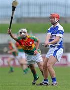 18 April 2010; Michael McEvoy, Laois, in action against Craig Doyle, Carlow. Allianz GAA Hurling National League, Division 2, Round 7, Carlow v Laois, Dr Cullen Park, Carlow. Picture credit: Brian Lawless / SPORTSFILE