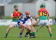 18 April 2010; Michael McEvoy, Laois, in action against David English, left, and Ruairi Dunbar, Carlow. Allianz GAA Hurling National League, Division 2, Round 7, Carlow v Laois, Dr Cullen Park, Carlow. Picture credit: Brian Lawless / SPORTSFILE