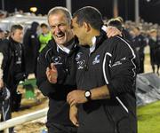 21 April 2010; Connacht coach Mchael Bradley and Eric Elwood  congratulate each other after the game. Celtic League, Connacht v Leinster, Sportsground, Galway. Picture credit: Ray Ryan / SPORTSFILE