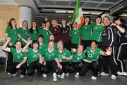 22 April 2010; The Republic of Ireland team who arrived home after qualifying for the European Women's U17 Championships Semi-Finals. The team were due to arrive home on Saturday 18th April but were delayed in Istanbul due to the disruption to air travel. Dublin Airport, Dublin. Picture credit: Brian Lawless / SPORTSFILE