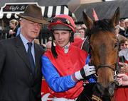22 April 2010;Jockey Paul Townend and trainer Willie Mullins after winning the Ladbrokes.com World Series Hurdle trophy with Quevega. Punchestown Racing Festival, Punchestown, Co. Kildare. Picture credit: Matt Browne / SPORTSFILE