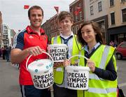 23 April 2010; Special Olympics Ireland All-Ireland Collection Day took place all across Ireland today. Munster rugby star Barry Murphy joined Joe Geoghegan and Nicole Mercier, transition years students at Crescent College Comprehensive, Limerick were out in O'Connell Street, Limerick to show their support for Special Olympics Ireland. This is the biggest annual fundraising event in aid of Special Olympics Ireland and thousands of volunteers took to the streets to help raise much needed funds. Fire Brigade, Debenhams, Limerick. Picture credit: Kieran Clancy / SPORTSFILE