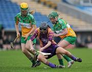 24 April 2010; Bríd Gordon, Wexford, in action against Lorraine Keena, left, and Linda Sullivan, Offaly. Division 2 Camogie National League Final, Offaly v Wexford, Semple Stadium, Thurles, Co. Tipperary. Picture credit: Brian Lawless / SPORTSFILE