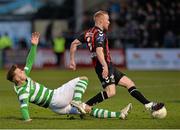 15 April 2016; Lorcan Fitzgerald, Bohemians in action against Michael Drennan, Shamrock Rovers. SSE Airtricity League, Premier Division, Bohemians v Shamrock Rovers. Dalymount Park, Dublin. Picture credit: David Maher / SPORTSFILE