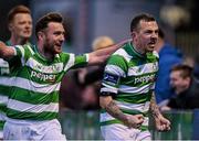 15 April 2016; Gary McCabe, right, Shamrock Rovers, celebrates after scoring his side's first goal with team mate Pat Cregg. SSE Airtricity League, Premier Division, Bohemians v Shamrock Rovers. Dalymount Park, Dublin. Picture credit: David Maher / SPORTSFILE