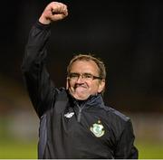15 April 2016; Pat Fenlon, Shamrock Rovers manager celebrates at the end of the game. SSE Airtricity League, Premier Division, Bohemians v Shamrock Rovers. Dalymount Park, Dublin. Picture credit: David Maher / SPORTSFILE