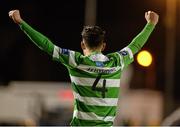 15 April 2016; David Webster, Shamrock Rovers, celebrates at the end of the game after defeating Bohemians by four goals to nil. SSE Airtricity League, Premier Division, Bohemians v Shamrock Rovers. Dalymount Park, Dublin. Picture credit: David Maher / SPORTSFILE