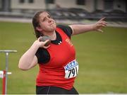 15 April 2016; Laura McSweeney, UCC, competes in the women's shot putt event. Irish Universities Athletic Association Track & Field Championships 2016, Day 1. Morton Stadium, Santry, Co. Dublin. Picture credit: Cody Glenn / SPORTSFILE