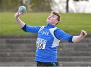 15 April 2016; Gavin McLoughlin, Letterkenny IT, in action on his way to a second-place finish in the men's shot putt event. Irish Universities Athletic Association Track & Field Championships 2016, Day 1. Morton Stadium, Santry, Co. Dublin. Picture credit: Cody Glenn / SPORTSFILE