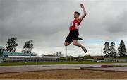 15 April 2016; Cathal Byrne, IT Carlow, competes in the men's long jump event. Irish Universities Athletic Association Track & Field Championships 2016, Day 1. Morton Stadium, Santry, Co. Dublin. Picture credit: Cody Glenn / SPORTSFILE