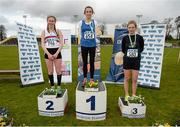 15 April 2016; Top finishers in the women's 5000m event are, from left, Sarah Fitzpatrick, TCD, second place, Shona Heaslip, IT Tralee, first place, and Mary Mulhare, DCU, third place. Irish Universities Athletic Association Track & Field Championships 2016, Day 1. Morton Stadium, Santry, Co. Dublin. Picture credit: Cody Glenn / SPORTSFILE