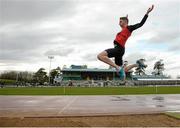 15 April 2016; David Cussen, UCC, competes in the men's long jump event. Irish Universities Athletic Association Track & Field Championships 2016, Day 1. Morton Stadium, Santry, Co. Dublin. Picture credit: Cody Glenn / SPORTSFILE