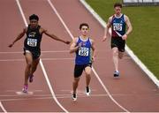 15 April 2016; Jonathan Browning, QUD, wins the men's 100m semi-final ahead of Joseph Ojewumi, DCU, left, and Owen Scully NUI Galway. Irish Universities Athletic Association Track & Field Championships 2016, Day 1. Morton Stadium, Santry, Co. Dublin. Picture credit: Cody Glenn / SPORTSFILE