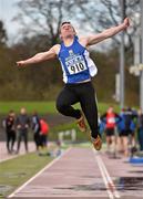 15 April 2016; Tony Stafford, Waterford IT, competes in the men's long jump event. Irish Universities Athletic Association Track & Field Championships 2016, Day 1. Morton Stadium, Santry, Co. Dublin. Picture credit: Cody Glenn / SPORTSFILE