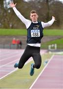 15 April 2016; Colm Bourke, DCU, competes in the men's long jump event. Irish Universities Athletic Association Track & Field Championships 2016, Day 1. Morton Stadium, Santry, Co. Dublin. Picture credit: Cody Glenn / SPORTSFILE