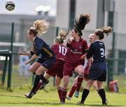 16 April 2016; Jennifer Byrne, NUI Galway, in action against Louise McFrederick, left and Naeve Nethercott, no.3, Ulster University. WSCAI Intervarsities Shield Final, Ulster University v NUI Galway. Athlone I.T., Athlone.  Picture credit: David Maher / SPORTSFILE