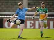 16 April 2016; Seán Bulger, Dublin, takes a shot on goal defended by Darragh Norris, Offaly. Electric Ireland Leinster GAA Football Minor Championship First Round, Dublin v Offaly. Parnell Park, Dublin.  Picture credit: Cody Glenn / SPORTSFILE