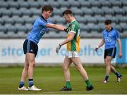 16 April 2016; Kevin Callaghan, Dublin, tussles with Dylan Kavanagh, Offaly. Electric Ireland Leinster GAA Football Minor Championship First Round, Dublin v Offaly. Parnell Park, Dublin.  Picture credit: Cody Glenn / SPORTSFILE