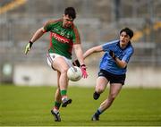 16 April 2016; Fionán Duffy, Mayo, in action against Eoin Smith, Dublin. Eirgrid GAA Football Under 21 All-Ireland Championship semi-final, Dublin v Mayo. O'Connor Park, Tullamore, Co. Offaly.  Picture credit: Brendan Moran / SPORTSFILE