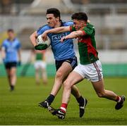 16 April 2016; Colm Basquel, Dublin, in action against Michael Hall, Mayo. Eirgrid GAA Football Under 21 All-Ireland Championship semi-final, Dublin v Mayo. O'Connor Park, Tullamore, Co. Offaly.  Picture credit: Sam Barnes / SPORTSFILE