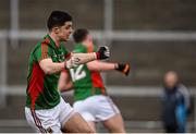 16 April 2016; Brian Reape, Mayo, celebrates after team-mate Diarmuid O'Connor, 12, scored their side's first goal. Eirgrid GAA Football Under 21 All-Ireland Championship semi-final, Dublin v Mayo. O'Connor Park, Tullamore, Co. Offaly.  Picture credit: Brendan Moran / SPORTSFILE