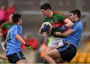 16 April 2016; Conor Loftus, Mayo, in action against Martin Cahalin, left, and Shane Clayton, Dublin. Eirgrid GAA Football Under 21 All-Ireland Championship semi-final, Dublin v Mayo. O'Connor Park, Tullamore, Co. Offaly.  Picture credit: Brendan Moran / SPORTSFILE