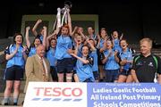 24 April 2010; St Patrick’s Academy captain Faoiltiarna Keenan lifts the cup. Tesco All-Ireland Junior A Post Primary Schools Final, St Patrick’s Academy, Dungannon v St Leo’s, Carlow, Gaelic Grounds, Drogheda, Co. Louth. Photo by Sportsfile
