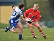 24 April 2010; Angela Walsh, Cork, in action against Cathriona McConnell, Monaghan. Bord Gais Energy Ladies National Football League Division 1 Semi-Final, Cork v Monaghan, St Rynaghs GAA, Banagher, Co Offaly. Picture credit: David Maher / SPORTSFILE