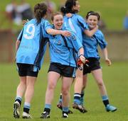 24 April 2010; Eureka SS players Megan O'Brien and Rebecca O'Brien, right, celebrate at the end of the game. Tesco All-Ireland Junior B Post Primary Schools Final, Eureka SS, Kells v St Paul’s, Bessbook, Armagh, Gaelic Grounds, Drogheda, Co. Louth. Photo by Sportsfile