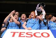 24 April 2010; St Patrick’s Academy captain Faoiltiarna Keenan and her team-mates celebrate with the cup. Tesco All-Ireland Junior A Post Primary Schools Final, St Patrick’s Academy, Dungannon v St Leo’s, Carlow, Gaelic Grounds, Drogheda, Co. Louth. Photo by Sportsfile